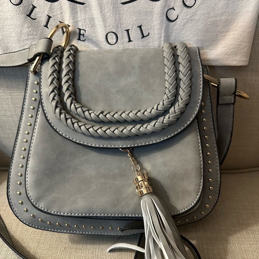 Elegant Gray Crossbody Bag with Braided Details